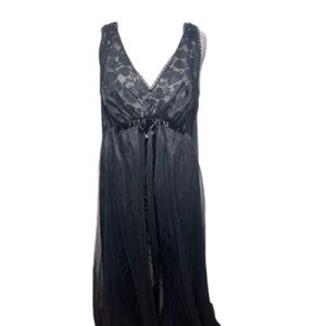 Vanity Fair VTG Slip Dress NightGown Black Layered Tricot Lace Date V-Day sz 36